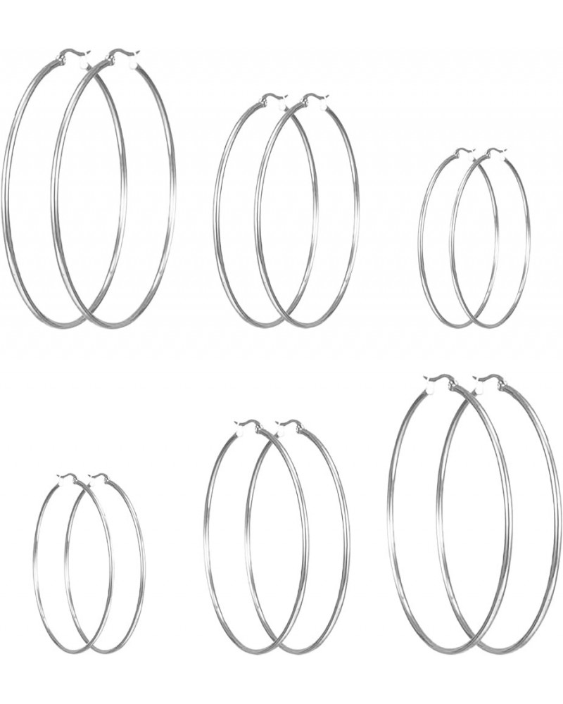 6 Pairs of Stainless Steel Women's Earrings, Non-Allergenic Electroplated Earrings, Size (30mm 40mm 50mm) Two Pairs Each Stee...