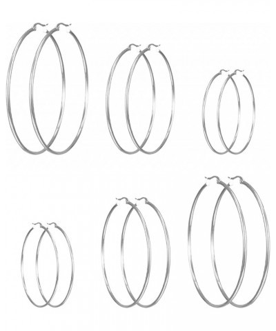 6 Pairs of Stainless Steel Women's Earrings, Non-Allergenic Electroplated Earrings, Size (30mm 40mm 50mm) Two Pairs Each Stee...