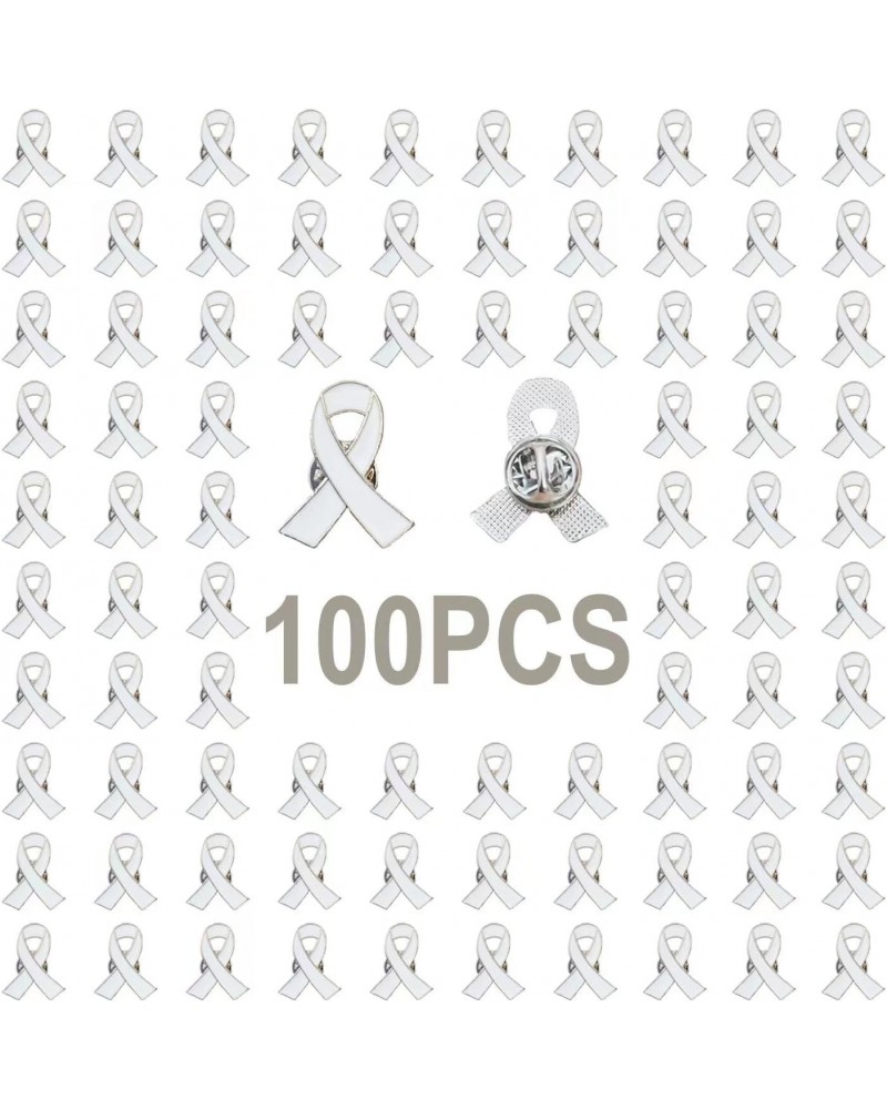 100Pcs White Ribbon Pins Lung Cancer Bone Cancer Awareness Pins Blindness Victims of Terrorism and Adoption Awareness Enamel ...