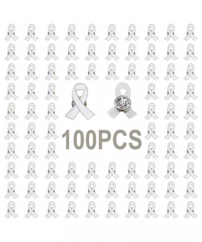 100Pcs White Ribbon Pins Lung Cancer Bone Cancer Awareness Pins Blindness Victims of Terrorism and Adoption Awareness Enamel ...