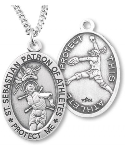 Women's Sterling Silver Saint Sebastian Softball Pendant + USA Made + Chain Choice 20" Rhodium Plated Chain + Clasp $24.08 Ne...