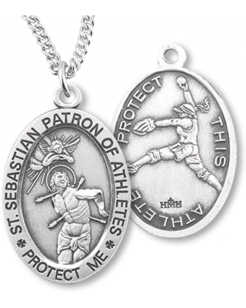 Women's Sterling Silver Saint Sebastian Softball Pendant + USA Made + Chain Choice 20" Rhodium Plated Chain + Clasp $24.08 Ne...