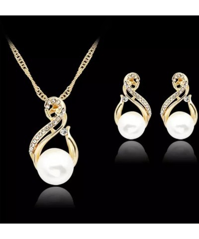 Elegant Women Wedding Pearl Pendant Earrings Necklace Sets Simple Real 18K Gold Plated for Wife, Sister, Friends & Girl Frien...