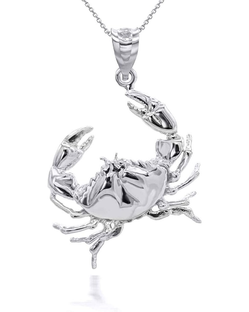 High Polish .925 Sterling Silver Crab Charm Cancer Zodiac SeaLife Pendant Necklace - Choose Pendant Only or Necklace w/ 16"-2...