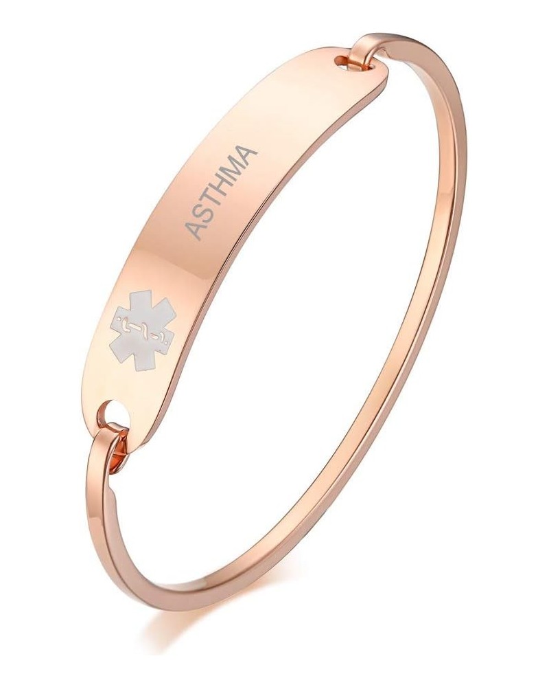 Free Custom Engraving Stainless Steel Catch Hook Oval Fit Medical Alert ID Bangle Bracelet Rose Gold-60mm asthma $10.07 Brace...