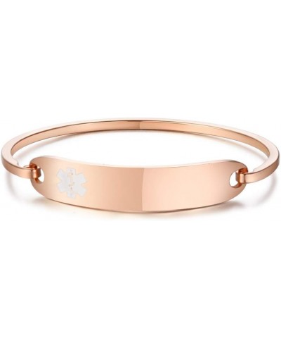 Free Custom Engraving Stainless Steel Catch Hook Oval Fit Medical Alert ID Bangle Bracelet Rose Gold-60mm asthma $10.07 Brace...