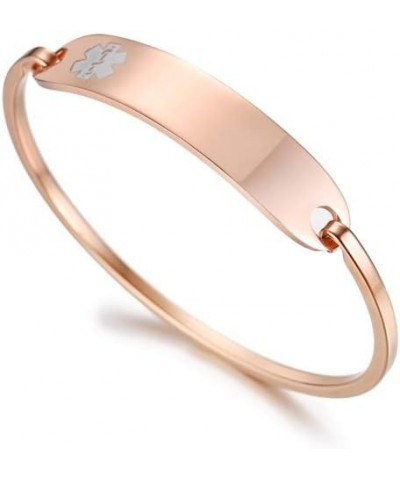 Free Custom Engraving Stainless Steel Catch Hook Oval Fit Medical Alert ID Bangle Bracelet Rose Gold-60mm asthma $10.07 Brace...