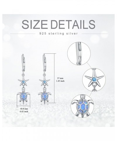 Turtle Earrings 925 Sterling Siver Starfish Leverback Earrings Blue Opal Sea Turtle Drop Dangle Earrings Ocean Jewelry Gift f...