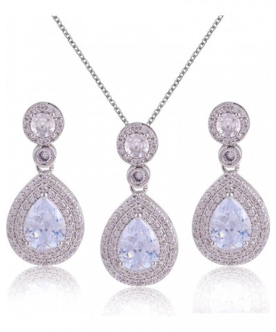 Cubic Zirconia Jewelry Set for Women - Round Teardrop CZ Crystal Dangle Earrings Pendant Necklace Bridal Jewelry Set for Wedd...