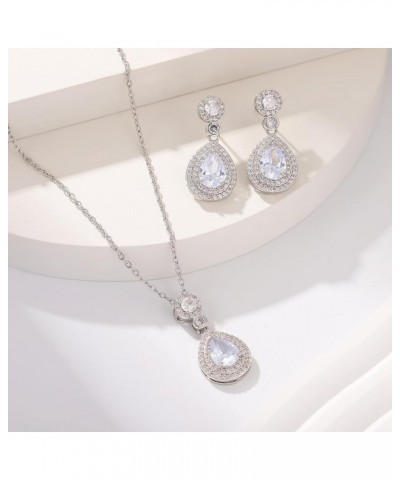 Cubic Zirconia Jewelry Set for Women - Round Teardrop CZ Crystal Dangle Earrings Pendant Necklace Bridal Jewelry Set for Wedd...