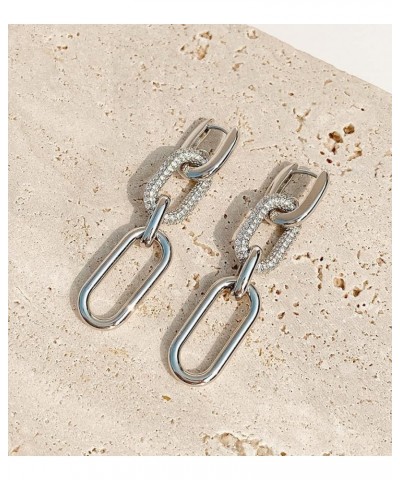 Chain Link Earrings for Women 14K Gold Plated Paperclip Link Earrings CZ Paved Drop Dangle Earrings RH3C0808 $11.96 Earrings