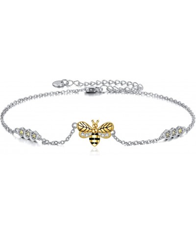 Bee Anklet for Women Sterling Silver Honeycomb Bee Anklet Bracelet Jewelry Gifts for Teen Girls $16.56 Anklets