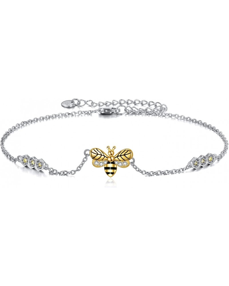 Bee Anklet for Women Sterling Silver Honeycomb Bee Anklet Bracelet Jewelry Gifts for Teen Girls $16.56 Anklets