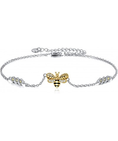 Bee Anklet for Women Sterling Silver Honeycomb Bee Anklet Bracelet Jewelry Gifts for Teen Girls $16.56 Anklets