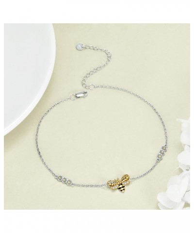 Bee Anklet for Women Sterling Silver Honeycomb Bee Anklet Bracelet Jewelry Gifts for Teen Girls $16.56 Anklets