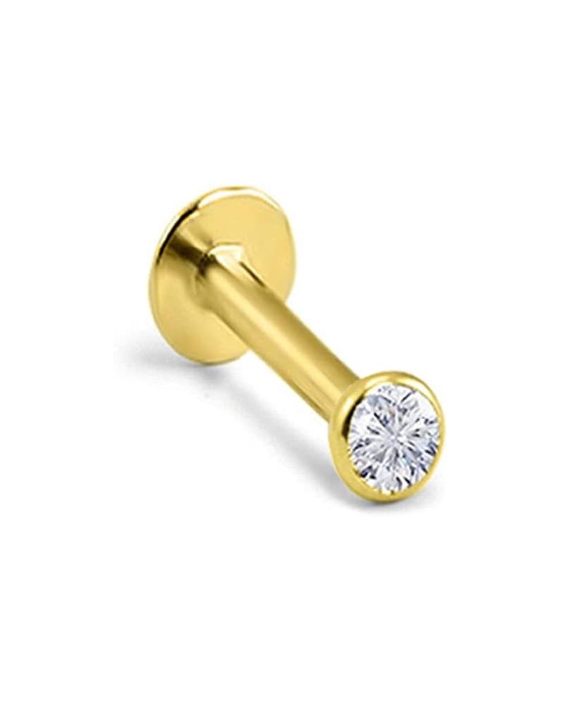 14k Solid Yellow Gold Threadless Push Pin Nose Ring Stud 1.5mm, 2mm, 2.5mm or 3mm Bezel CZ 18G, 16G 2mm CZ-18G-3/16" Post $22...