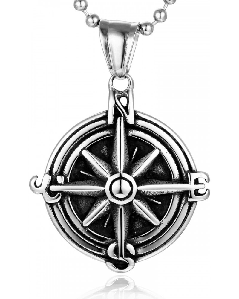 Viking Nautical Compass Circle Medal Pendant Necklace Vintage Stainless Steel 24 In Chain Unisex $9.87 Necklaces