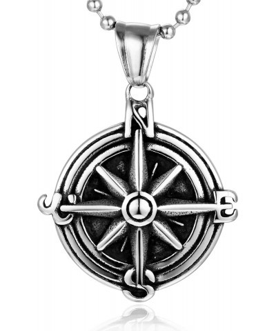 Viking Nautical Compass Circle Medal Pendant Necklace Vintage Stainless Steel 24 In Chain Unisex $9.87 Necklaces