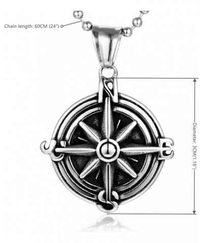 Viking Nautical Compass Circle Medal Pendant Necklace Vintage Stainless Steel 24 In Chain Unisex $9.87 Necklaces