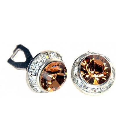 11mm (0.44 inch) Diameter Clip-on Earrings with Swarovski Elements Simulated Rhinestone Center- Brown $12.30 Earrings