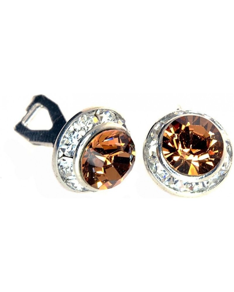 11mm (0.44 inch) Diameter Clip-on Earrings with Swarovski Elements Simulated Rhinestone Center- Brown $12.30 Earrings