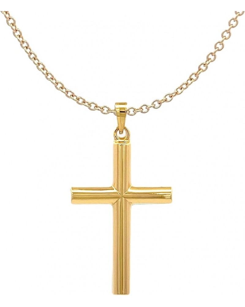 14K Yellow Gold, White Gold, and Rose Gold Various Sizes Polished Tube Cross Religious Pendant Charm Necklaces Fine Jewelry G...