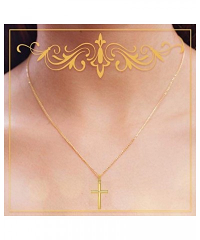 14K Yellow Gold, White Gold, and Rose Gold Various Sizes Polished Tube Cross Religious Pendant Charm Necklaces Fine Jewelry G...