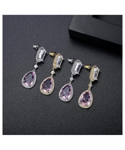 Teardrop Shaped Cubic Zirconia Dangle Drop Earrings for Women | Dainty Sparkly Clear Rhinestone Teardrop Dangling Drop Earrin...