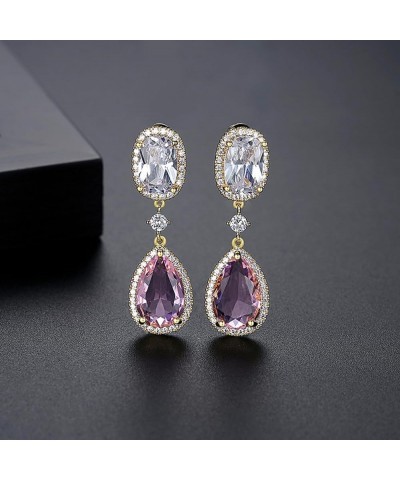 Teardrop Shaped Cubic Zirconia Dangle Drop Earrings for Women | Dainty Sparkly Clear Rhinestone Teardrop Dangling Drop Earrin...