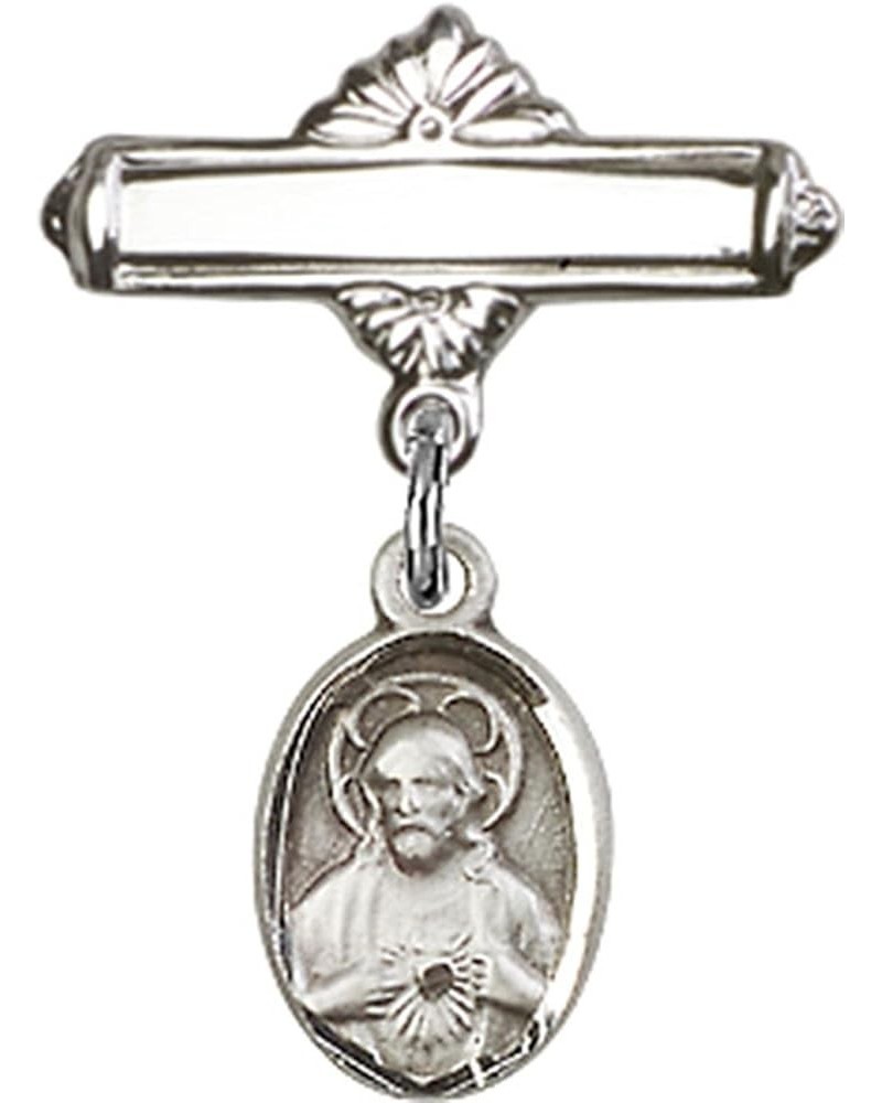 Sterling Silver Polished Baby Badge Bar Pin with Charm, 11/16 Inch Sacred Heart Scapular $38.33 Brooches & Pins