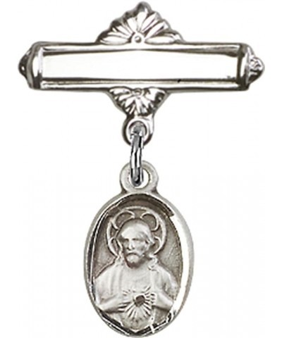 Sterling Silver Polished Baby Badge Bar Pin with Charm, 11/16 Inch Sacred Heart Scapular $38.33 Brooches & Pins