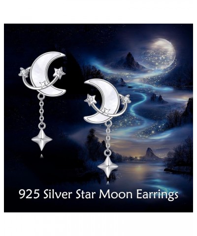 Moon and Star Earrings 925 Sterling Silver Moon Earrings Dangle Mother of Pearl Earrings Space Moon Jewelry Gifts for Women G...