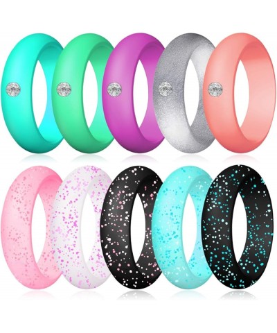 Silicone Diamond Wedding Ring, LUNIQI Silicone Band with Rhinestone for Women, Bling and Shine Diamond for Single or Married ...