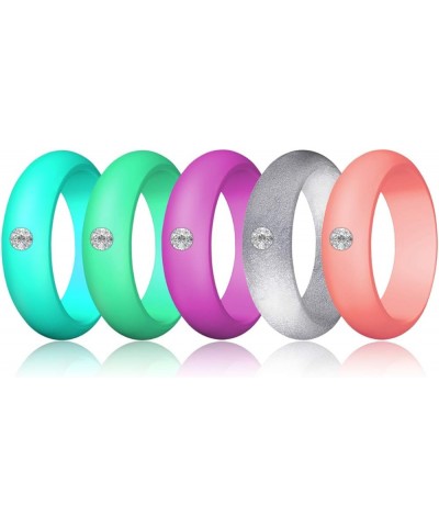 Silicone Diamond Wedding Ring, LUNIQI Silicone Band with Rhinestone for Women, Bling and Shine Diamond for Single or Married ...