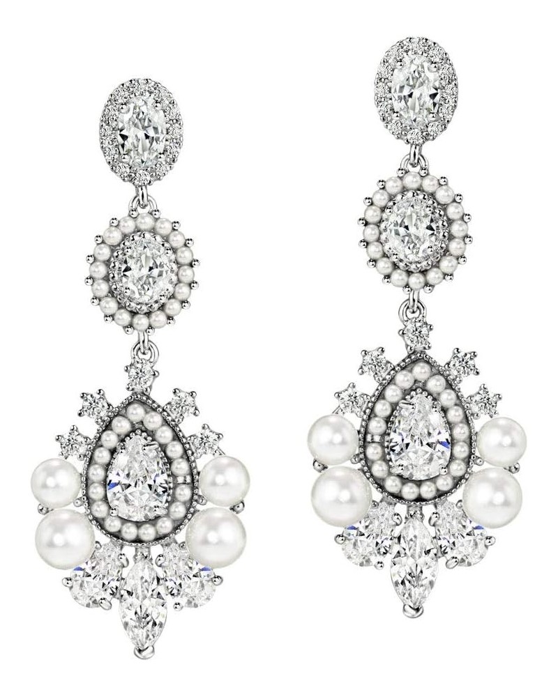 Bridal Wedding Earring Cubic Zirconia Chandelier Earrings Pearl Marquise Vintage Earrings for Brides Bridesmaid $12.09 Earrings