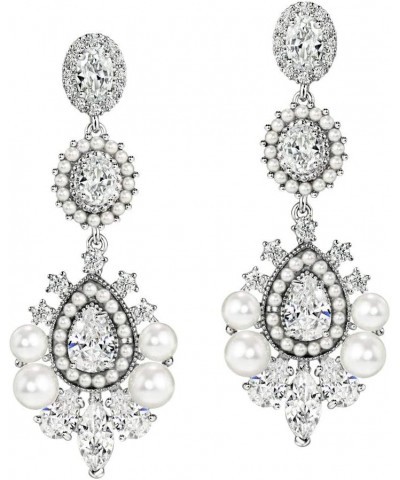 Bridal Wedding Earring Cubic Zirconia Chandelier Earrings Pearl Marquise Vintage Earrings for Brides Bridesmaid $12.09 Earrings