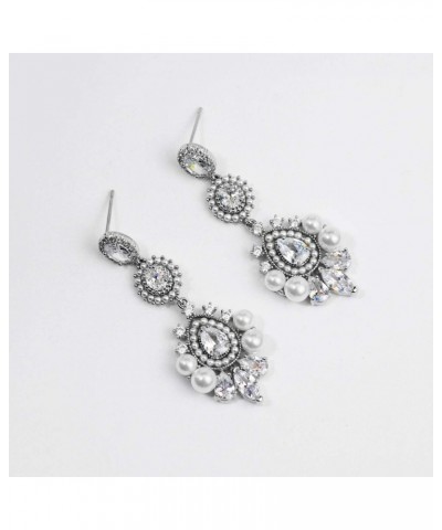 Bridal Wedding Earring Cubic Zirconia Chandelier Earrings Pearl Marquise Vintage Earrings for Brides Bridesmaid $12.09 Earrings