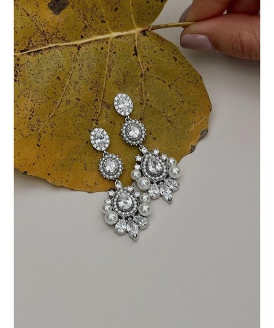 Bridal Wedding Earring Cubic Zirconia Chandelier Earrings Pearl Marquise Vintage Earrings for Brides Bridesmaid $12.09 Earrings