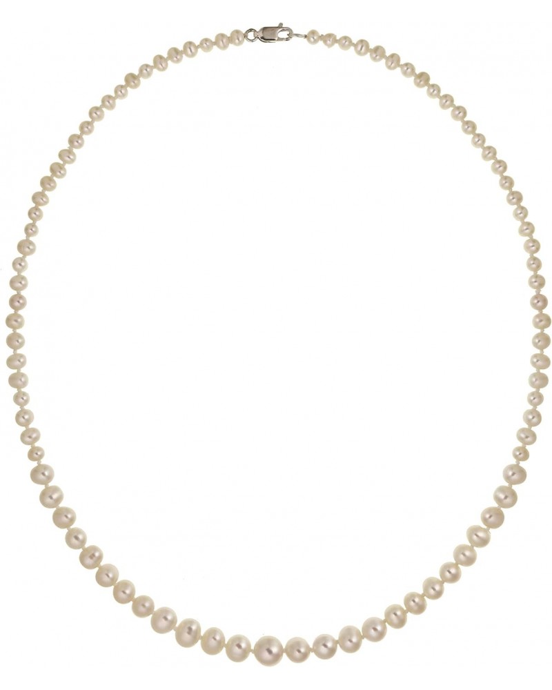 Graduated White Organic Cultured Freshwater Potato Pearl Knotted Necklace with Sterling Silver Clasp (3.5-7.5mm), 16 $23.92 N...