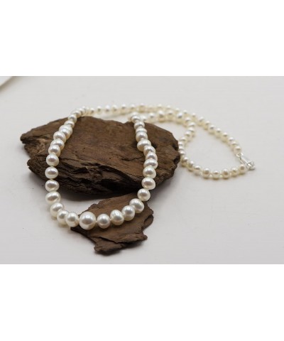 Graduated White Organic Cultured Freshwater Potato Pearl Knotted Necklace with Sterling Silver Clasp (3.5-7.5mm), 16 $23.92 N...