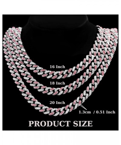 Iced Out Chain for Women Men, Cuban Link Chain, Hip Hop Pink Bite Lip Shape Pendant Necklace for Women with Bling Iced Out Si...