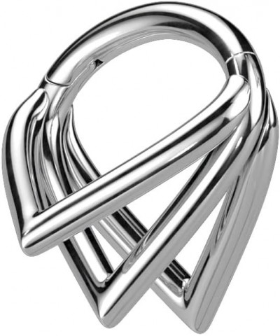 16GA G23 Implant Grade Titanium Triple Chevron Hoops Hinged Segment Ring Silver Tone $12.77 Body Jewelry