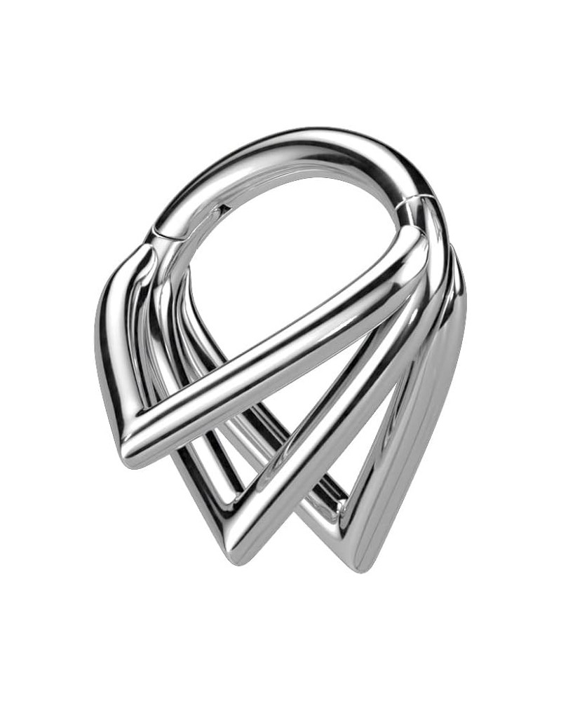 16GA G23 Implant Grade Titanium Triple Chevron Hoops Hinged Segment Ring Silver Tone $12.77 Body Jewelry