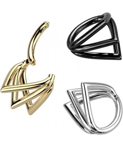 16GA G23 Implant Grade Titanium Triple Chevron Hoops Hinged Segment Ring Silver Tone $12.77 Body Jewelry