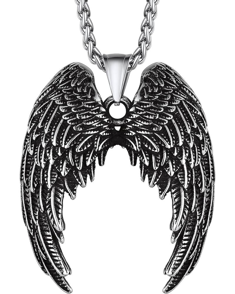 Stainless Steel Phoenix/Angel Wings Cross/Raven Pendant Necklace for Men and Women Vintage Viking Jewelry 17-Steel-Angel Wing...