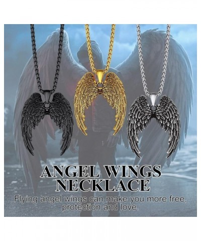 Stainless Steel Phoenix/Angel Wings Cross/Raven Pendant Necklace for Men and Women Vintage Viking Jewelry 17-Steel-Angel Wing...