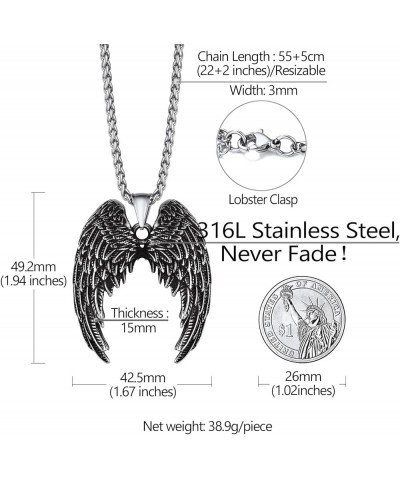 Stainless Steel Phoenix/Angel Wings Cross/Raven Pendant Necklace for Men and Women Vintage Viking Jewelry 17-Steel-Angel Wing...