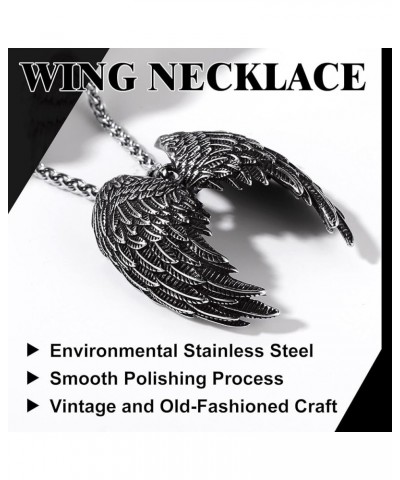 Stainless Steel Phoenix/Angel Wings Cross/Raven Pendant Necklace for Men and Women Vintage Viking Jewelry 17-Steel-Angel Wing...