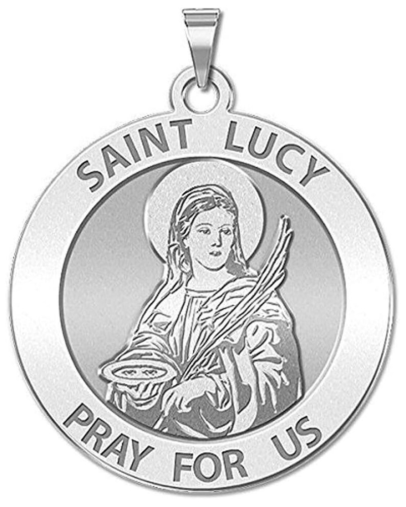 Saint Lucy Religious Medal - 3/4 Inch Size of a Nickel -Sterling Silver $18.43 Necklaces