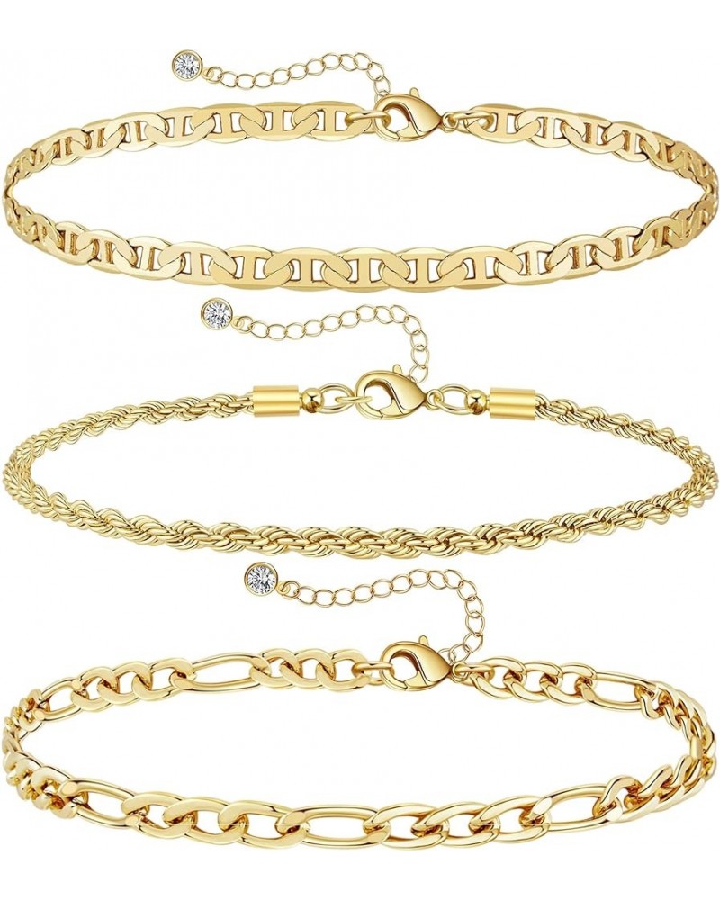 3 Pcs Ankle Bracelets for Women Gold Adjustable Layered Beach Anklet Set Girls Alloy Foot Chain Jewelry Figaro&Mariner&Rope $...